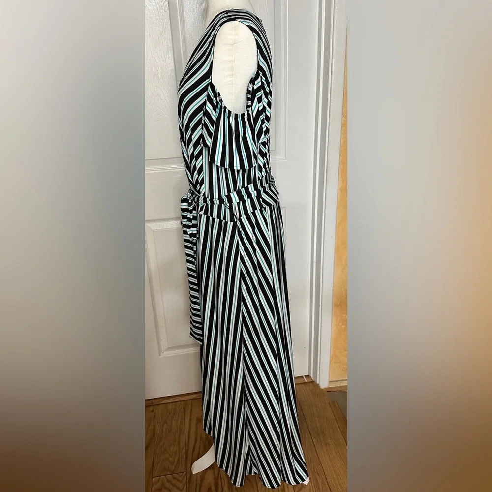 Lane Bryant dress green white black cold shoulder sleeve maxi v-neck Size 18 20 - Picture 4 of 11